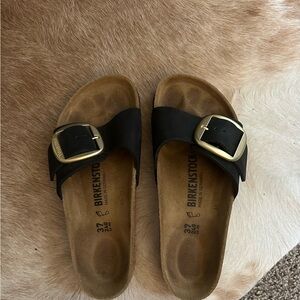 Birkenstock Black Sandals with Gold Buckles